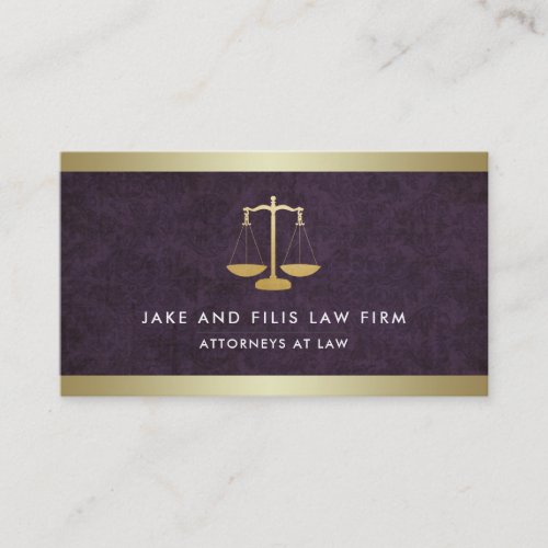 Gold Scales Attorney Law Firm Damask  Gold Business Card