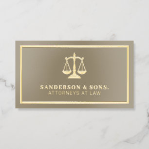 Gold scales of justice beige attorney at law foil spot gloss business cards