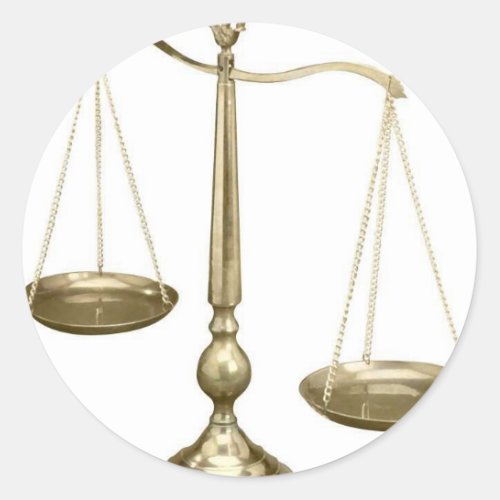 gold scales of justice classic round sticker