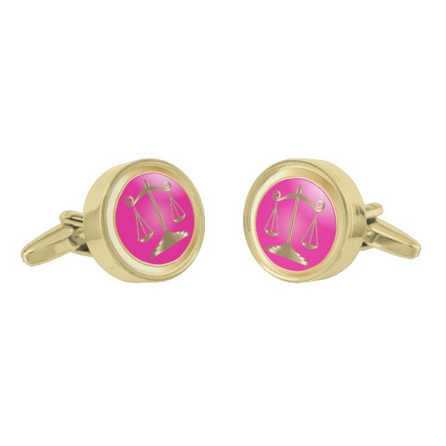 Gold Scales of Justice  | Lawyers | Pink Cufflinks (Angled)