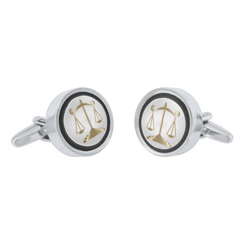 Gold Scales of Justice  Lawyers White Background Cufflinks