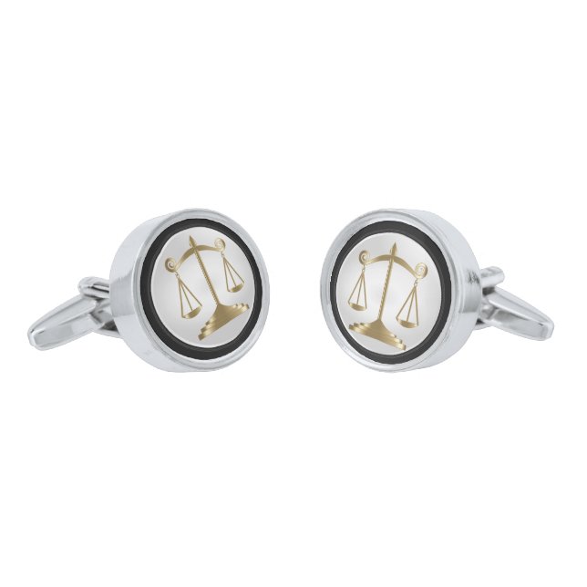 Gold Scales of Justice | Lawyers |White Background Cufflinks (Angled)