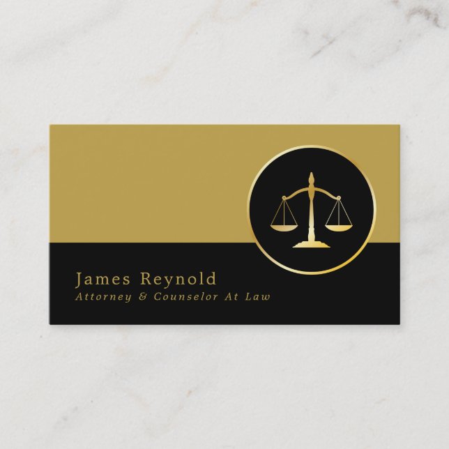 Gold Scales of Justice, Legal Professional Business Card (Front)