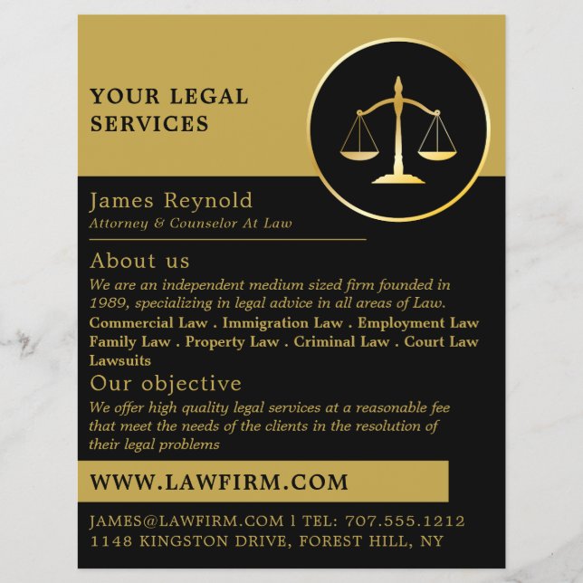Gold Scales of Justice, Legal Services Advertising Flyer (Front)