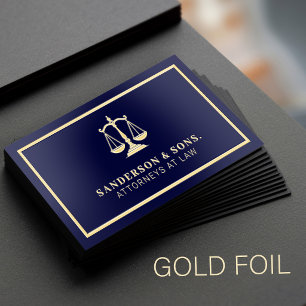 Gold scales of justice navy blue attorney at law foil spot gloss business cards