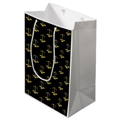Gold Scales Of Justice on Black Repeat Pattern Medium Gift Bag