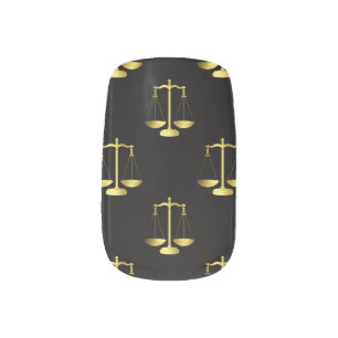 Gold Scales Of Justice on Black Repeat Pattern Minx Nail Art