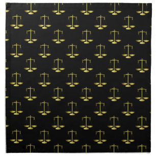 Gold Scales Of Justice on Black Repeat Pattern Napkin