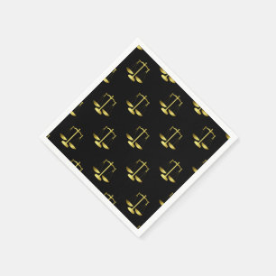 Gold Scales Of Justice on Black Repeat Pattern Napkins