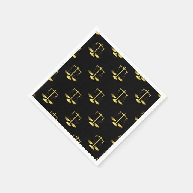 Gold Scales Of Justice on Black Repeat Pattern Napkins (Corner)