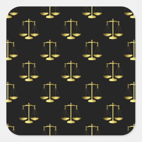 Gold Scales Of Justice on Black Repeat Pattern Square Sticker