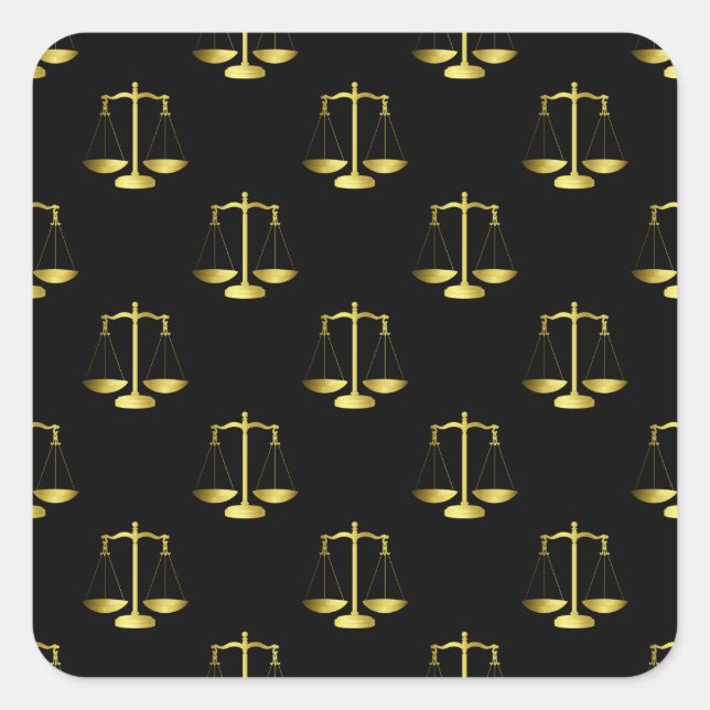 Gold Scales Of Justice on Black Repeat Pattern Square Sticker (Front)
