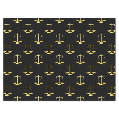 Gold Scales Of Justice on Black Repeat Pattern Tissue Paper