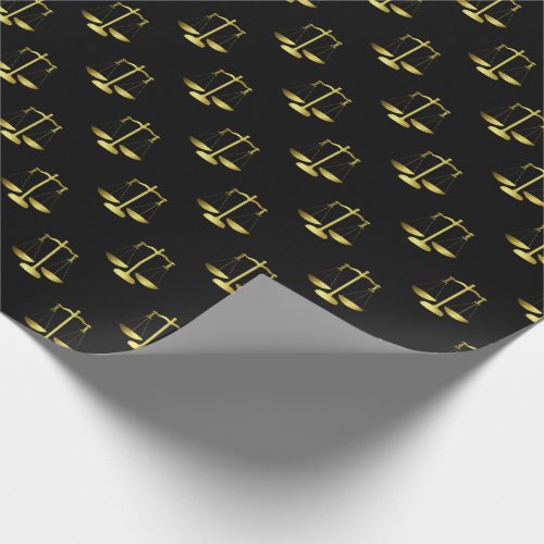 Gold Scales Of Justice on Black Repeat Pattern Wrapping Paper