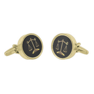 Gold Scales of Justice on Classic Black   Lawyer Gold Cufflinks
