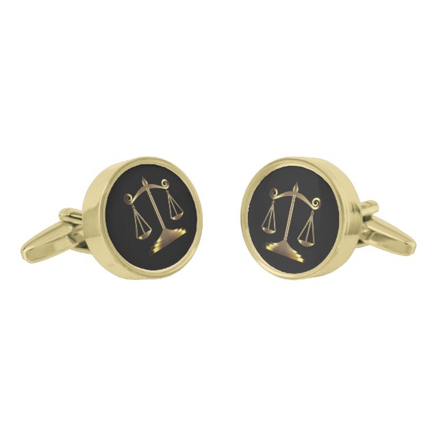 Gold Scales of Justice on Classic Black | Lawyer Gold Cufflinks (Angled)