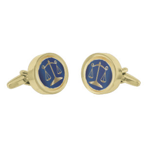 Gold Scales of Justice on Dark Blue   Lawyer Cufflinks
