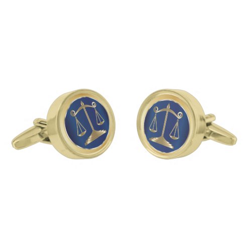 Gold Scales of Justice on Dark Blue  Lawyer Gold Cufflinks