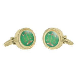 Gold Scales of Justice on Green   Lawyers Cufflinks