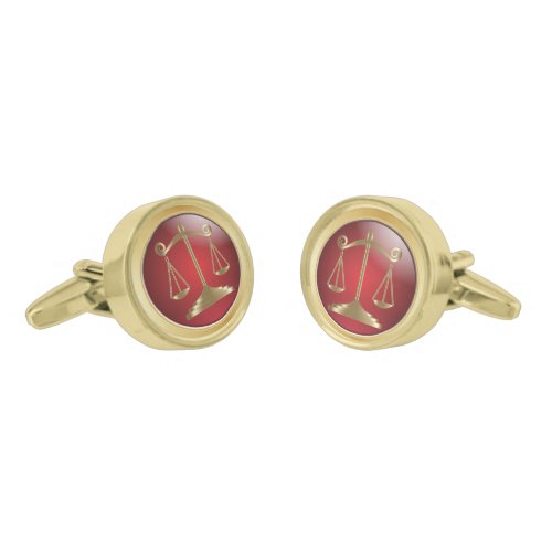 Gold Scales of Justice on Red  Lawyers Cufflinks