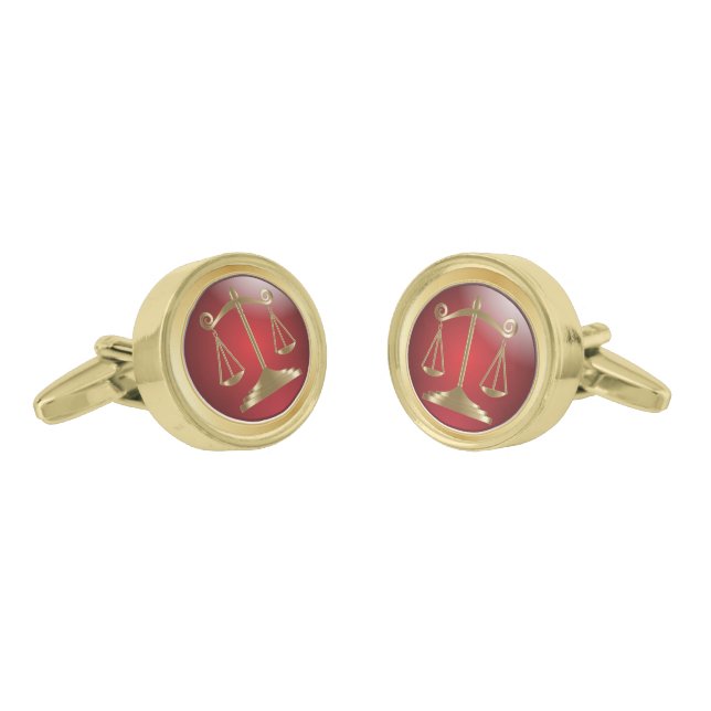 Gold Scales of Justice on Red | Lawyers Cufflinks (Angled)