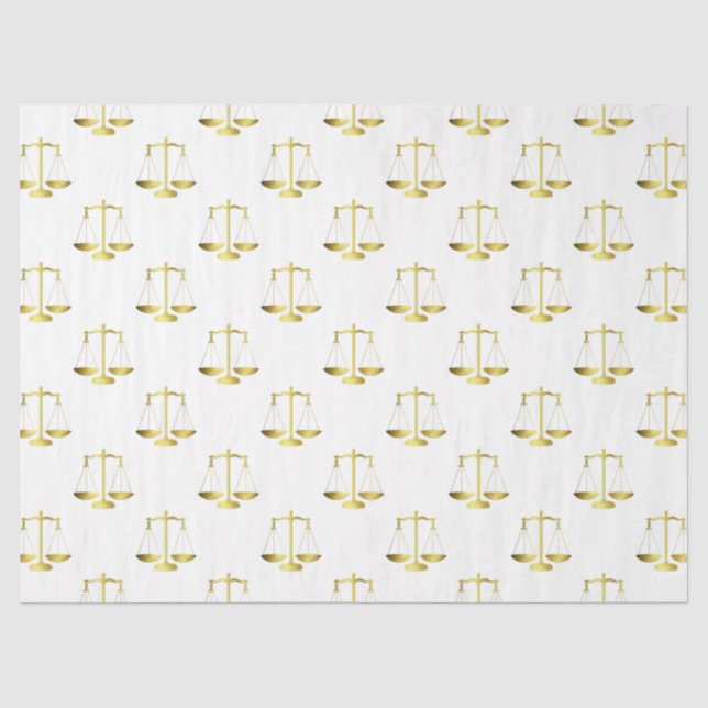 Gold Scales Of Justice on White Repeat Pattern Tissue Paper (Front)