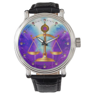 GOLD SCALES OF LAW AND GEMSTONES,Justice Teal Blue Watch