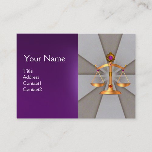 GOLD SCALES OF LAWATTORNEY MONOGRAM Purple Business Card
