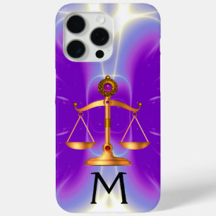 GOLD SCALES OF LAW ,GEM STONES MONOGRAM Purple iPhone 15 Pro Max Case