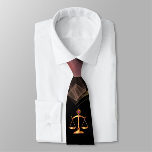 GOLD SCALES OF LAW GEMSTONES Justice Symbol Brown Neck Tie