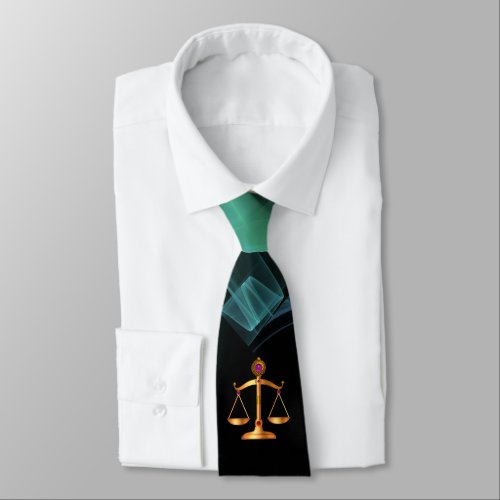 GOLD SCALES OF LAW GEMSTONES Justice Symbol Green Neck Tie
