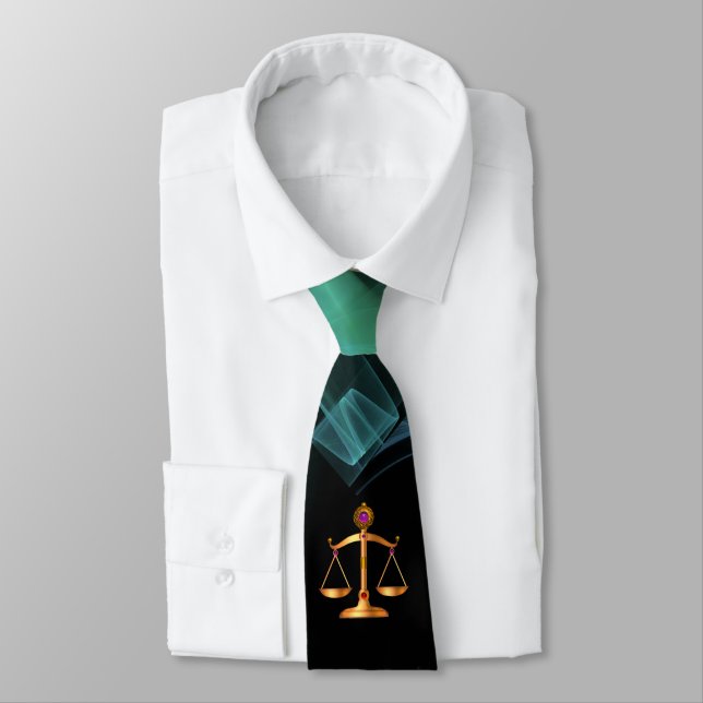 GOLD SCALES OF LAW GEMSTONES Justice Symbol Green Neck Tie (Tied)