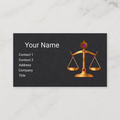 GOLD SCALES OF LAWJUSTICE MONOGRAMBlack Paper Business Card