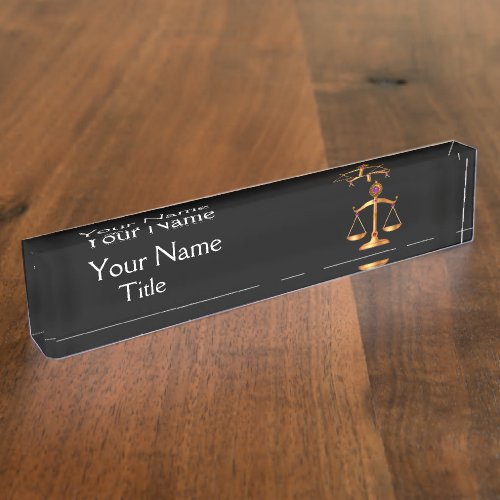 GOLD SCALES OF LAWJUSTICE SYMBOL ATTORNEY Black Nameplate
