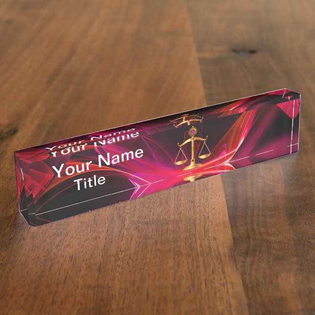 GOLD SCALES OF LAW ,Justice Symbol Red Black Name Plate (Side)