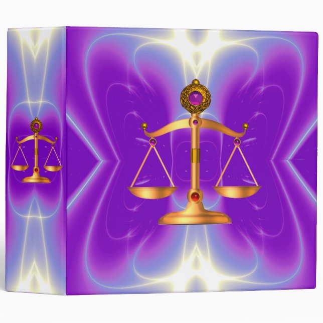 GOLD SCALES OF LAW WITH GEM STONES ,Justice Symbol Binder (Front/Spine)