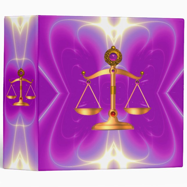 GOLD SCALES OF LAW WITH GEM STONES ,Justice Symbol Binder (Front/Spine)