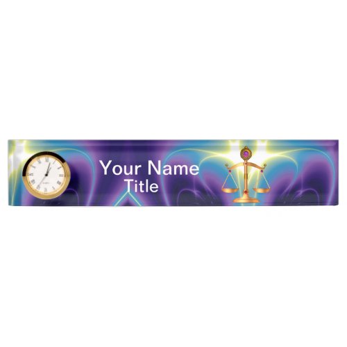 GOLD SCALES OF LAW WITH GEM STONES Justice Symbol Desk Name Plate