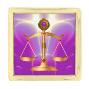 GOLD SCALES OF LAW WITH GEM STONES ,Justice Symbol Finish Lapel Pin