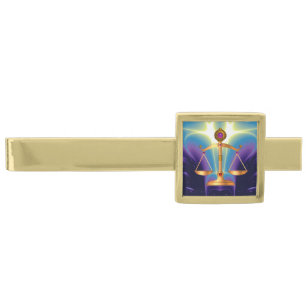 GOLD SCALES OF LAW WITH GEM STONES ,Justice Symbol Finish Tie Clip