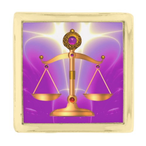 GOLD SCALES OF LAW WITH GEM STONES Justice Symbol Gold Finish Lapel Pin