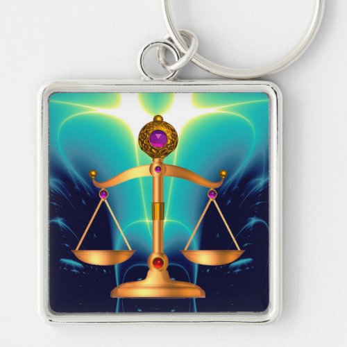 GOLD SCALES OF LAW WITH GEM STONES Justice Symbol Keychain
