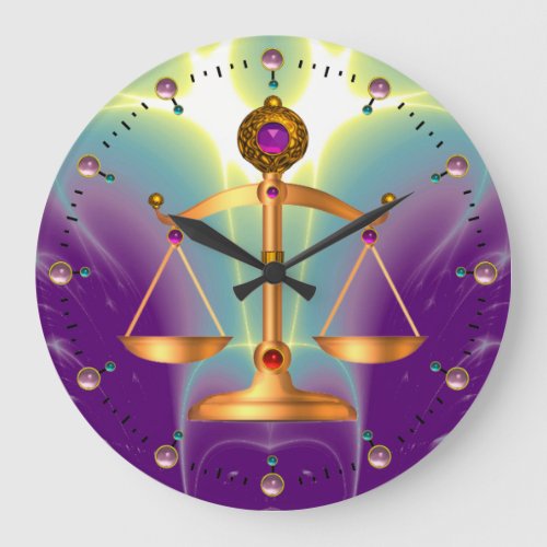 GOLD SCALES OF LAW WITH GEM STONES Justice Symbol Large Clock
