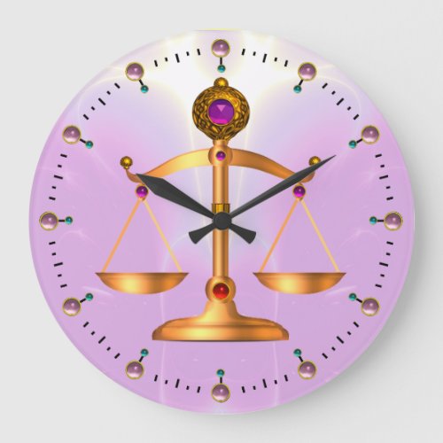 GOLD SCALES OF LAW WITH GEM STONES Justice Symbol Large Clock