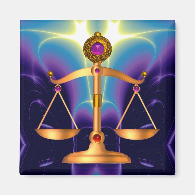 GOLD SCALES OF LAW WITH GEM STONES ,Justice Symbol Magnet (Front)
