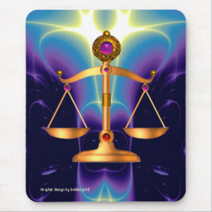 GOLD SCALES OF LAW WITH GEM STONES ,Justice Symbol Mouse Pad