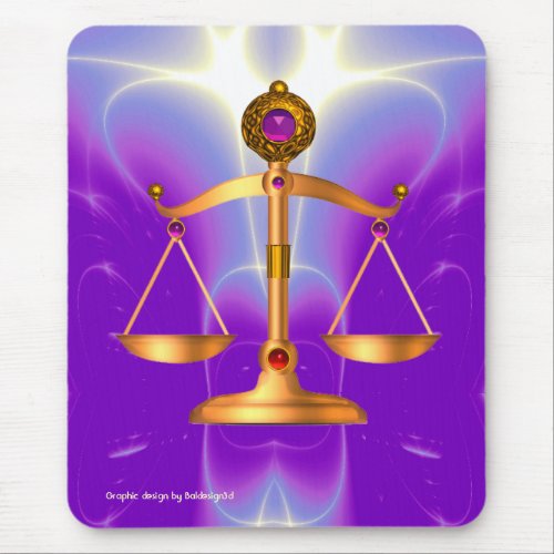 GOLD SCALES OF LAW WITH GEM STONES Justice Symbol Mouse Pad