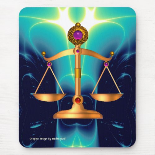 GOLD SCALES OF LAW WITH GEM STONES JUSTICE SYMBOL MOUSE PAD