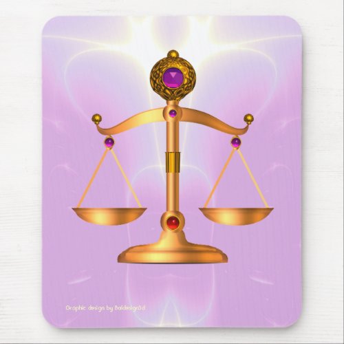 GOLD SCALES OF LAW WITH GEM STONES Justice Symbol Mouse Pad