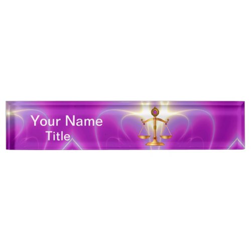 GOLD SCALES OF LAW WITH GEM STONES Justice Symbol Name Plate